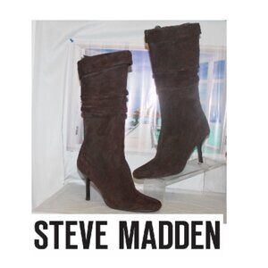 $199 Steve Madden Brown Suede Leather Slouch Knee High TOPAZZ Boot 9.5